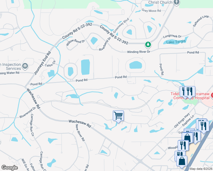 map of restaurants, bars, coffee shops, grocery stores, and more near 4576 Fringetree Drive in Murrells Inlet