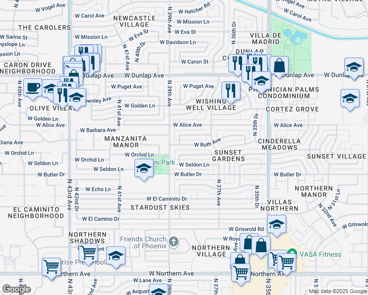 map of restaurants, bars, coffee shops, grocery stores, and more near 3814 West Ruth Avenue in Phoenix