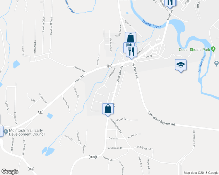 map of restaurants, bars, coffee shops, grocery stores, and more near 25 Maple Court in Covington
