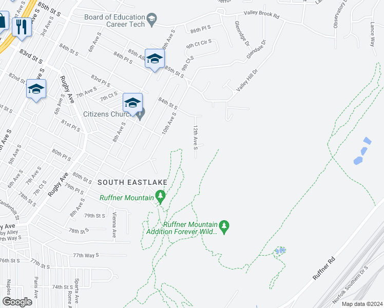 map of restaurants, bars, coffee shops, grocery stores, and more near 8208 12th Avenue South in Birmingham