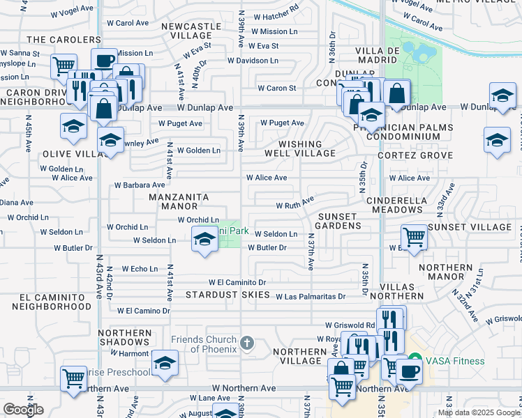 map of restaurants, bars, coffee shops, grocery stores, and more near 3814 West Ruth Avenue in Phoenix