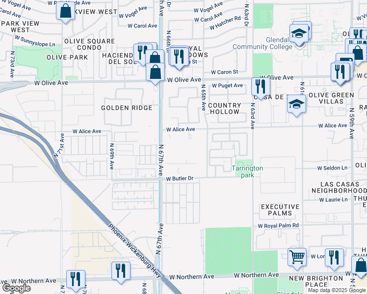 map of restaurants, bars, coffee shops, grocery stores, and more near 8611 North 67th Avenue in Glendale