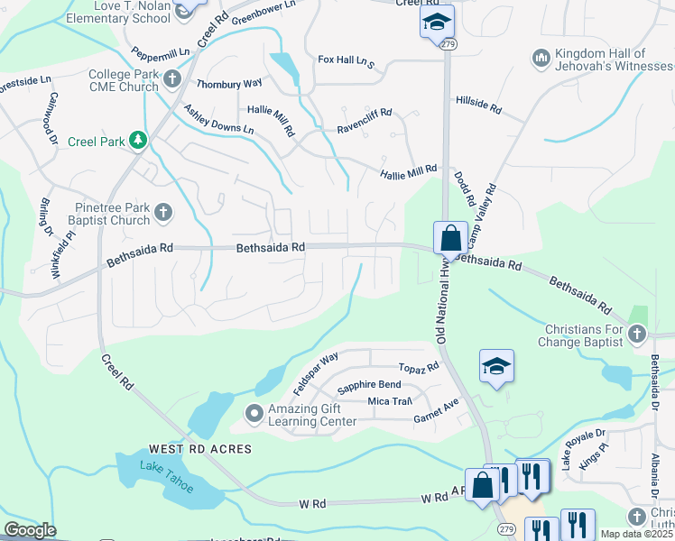 map of restaurants, bars, coffee shops, grocery stores, and more near 2549 Wood Bend Lane in Riverdale