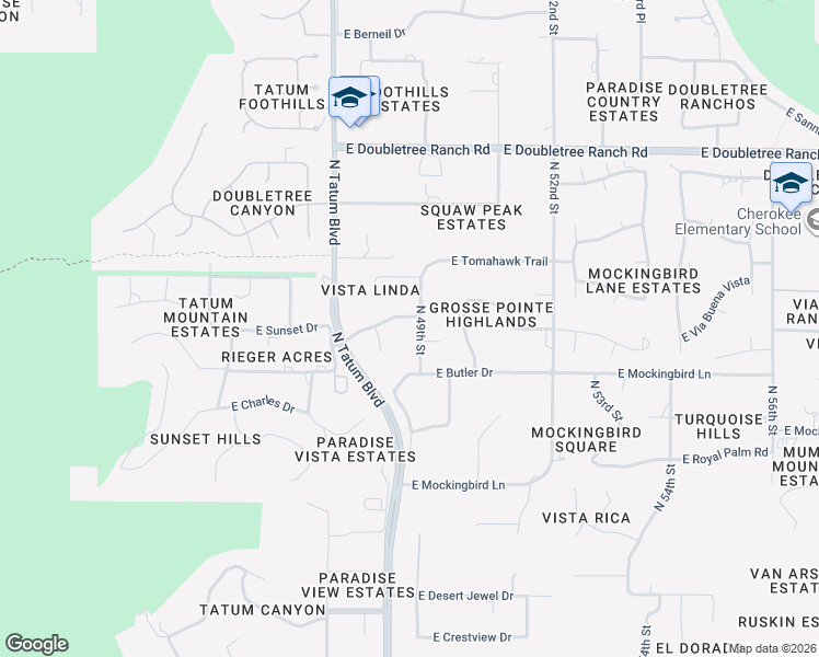 map of restaurants, bars, coffee shops, grocery stores, and more near 4865 East Sunset Drive in Paradise Valley