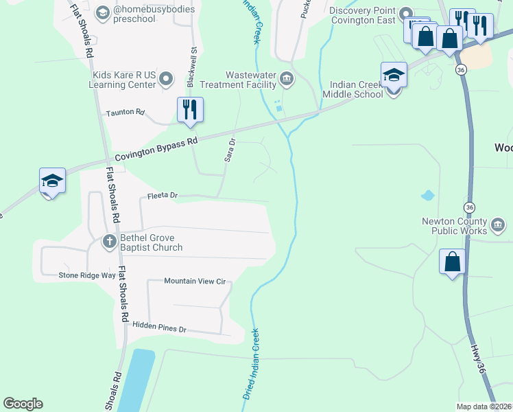 map of restaurants, bars, coffee shops, grocery stores, and more near 700 Fleeta Drive in Covington