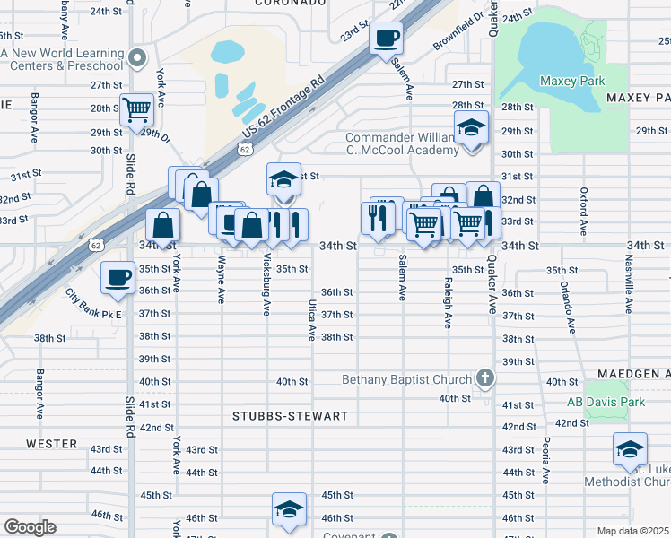 map of restaurants, bars, coffee shops, grocery stores, and more near 3516 Toledo Avenue in Lubbock