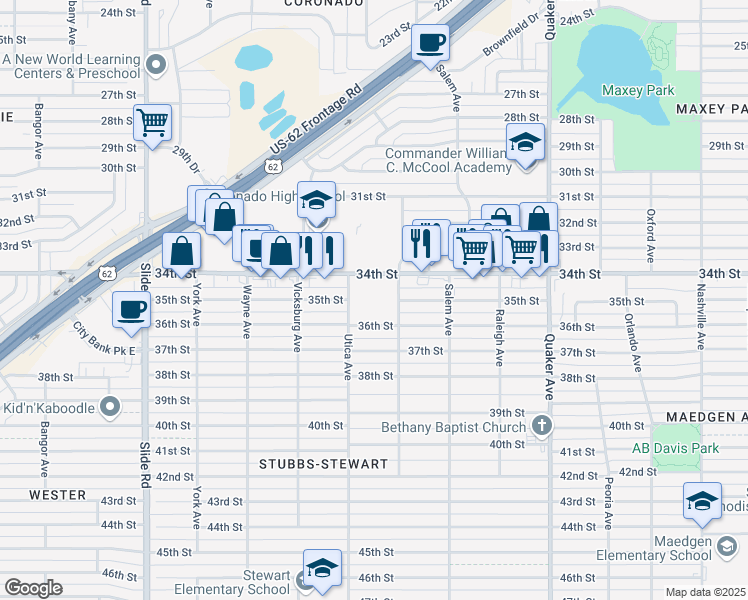 map of restaurants, bars, coffee shops, grocery stores, and more near 3516 Toledo Avenue in Lubbock