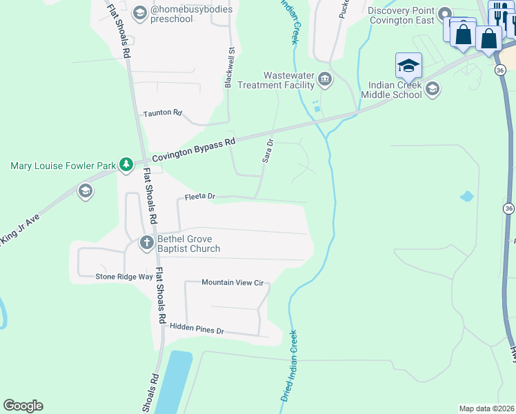 map of restaurants, bars, coffee shops, grocery stores, and more near 450 Fleeta Drive in Covington