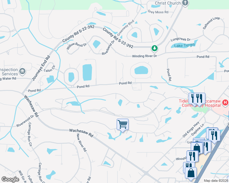 map of restaurants, bars, coffee shops, grocery stores, and more near 4576 Fringetree Drive in Murrells Inlet
