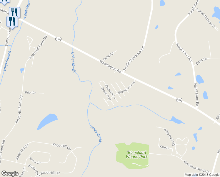 map of restaurants, bars, coffee shops, grocery stores, and more near 532 Edgecliff Lane in Evans