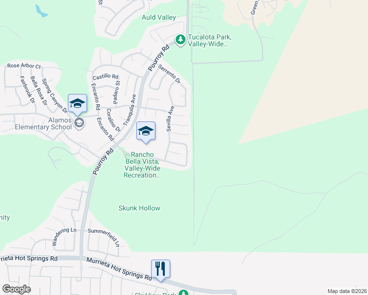 map of restaurants, bars, coffee shops, grocery stores, and more near 38403 Magdelena Street in Murrieta