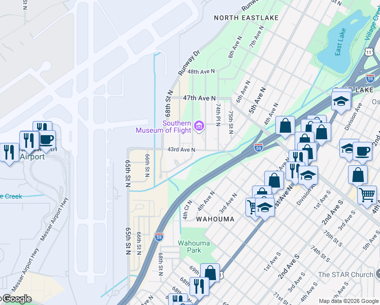 map of restaurants, bars, coffee shops, grocery stores, and more near 6909 43rd Avenue North in Birmingham