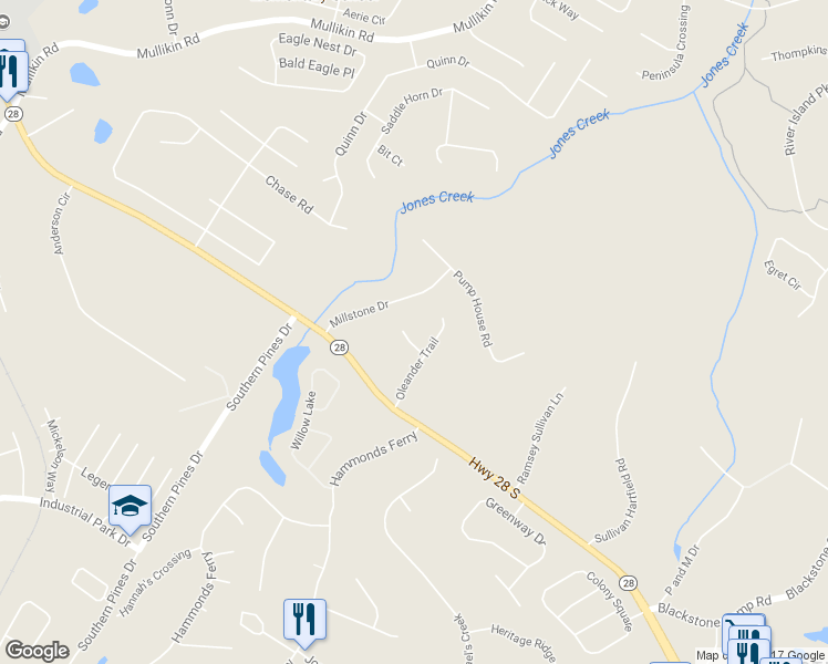 map of restaurants, bars, coffee shops, grocery stores, and more near 906 Nerium Trail in Evans