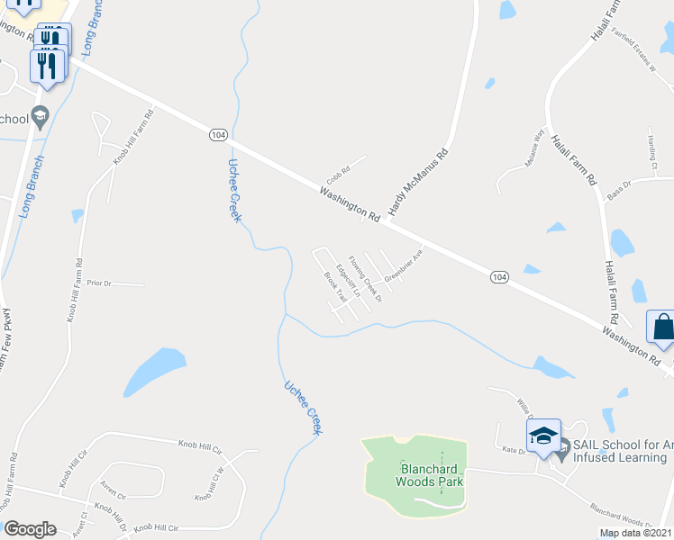 map of restaurants, bars, coffee shops, grocery stores, and more near 622 Brook Trail in Evans