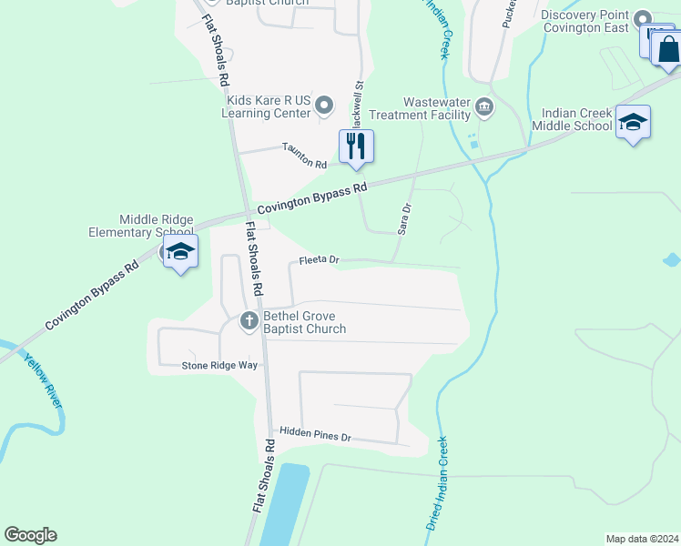 map of restaurants, bars, coffee shops, grocery stores, and more near 212 Fleeta Drive in Covington