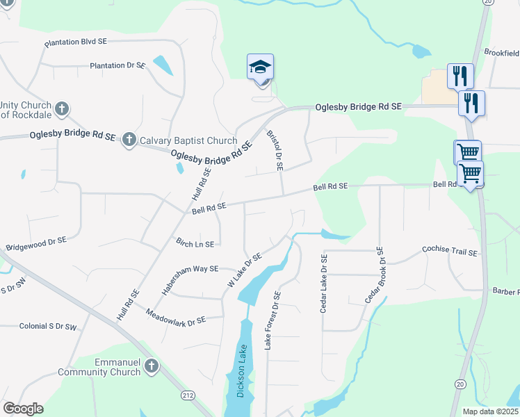 map of restaurants, bars, coffee shops, grocery stores, and more near 4791 Northbrook Court in Conyers