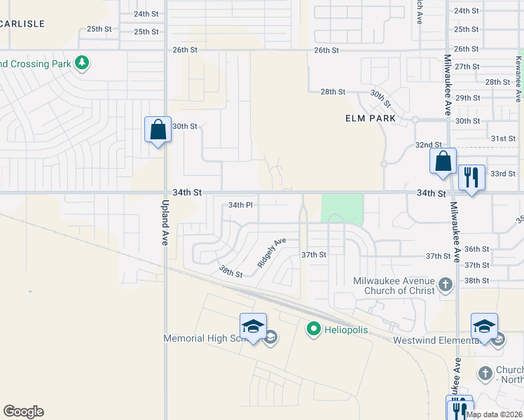 map of restaurants, bars, coffee shops, grocery stores, and more near 7007 34th Place in Lubbock