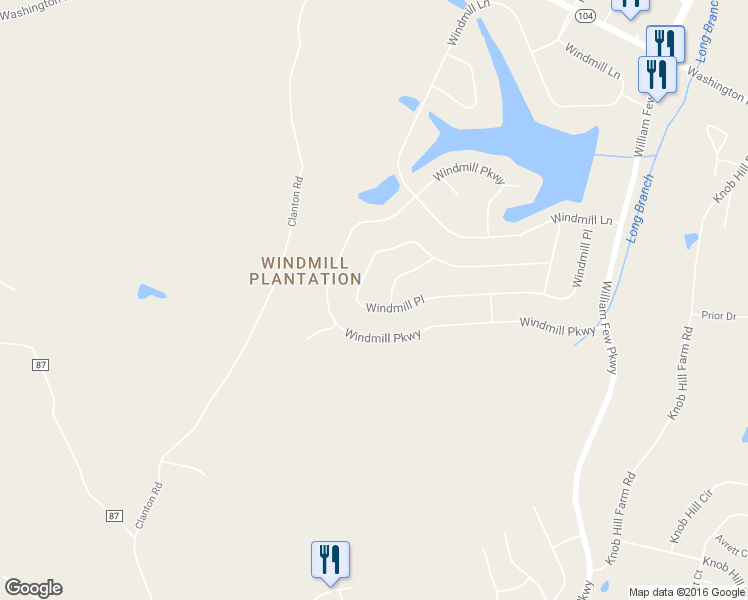 map of restaurants, bars, coffee shops, grocery stores, and more near 5173 Windmill Place in Evans