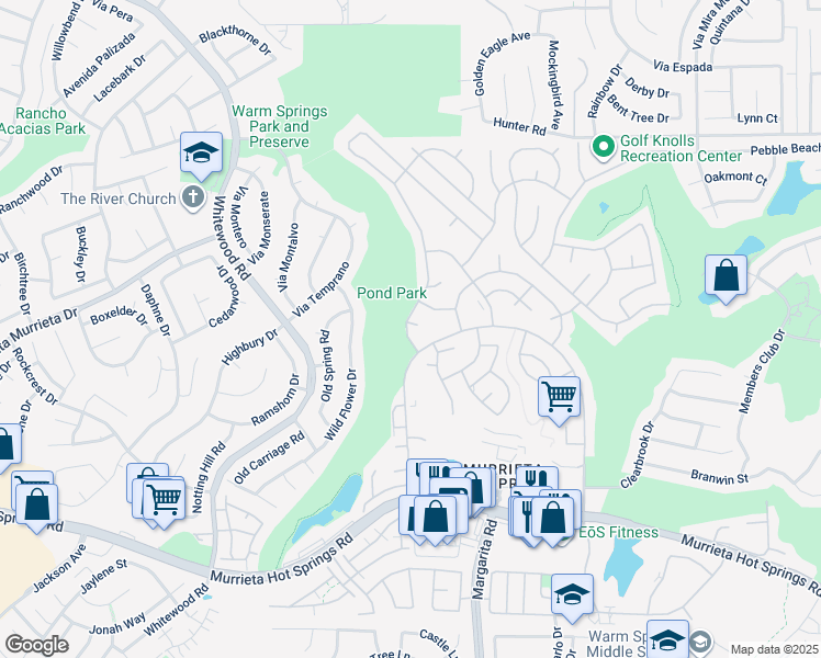 map of restaurants, bars, coffee shops, grocery stores, and more near 38424 Via La Colina in Murrieta