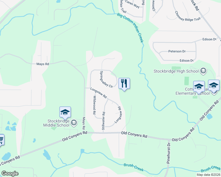 map of restaurants, bars, coffee shops, grocery stores, and more near 150 Springvalley Circle in Stockbridge