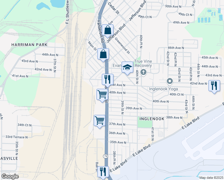 map of restaurants, bars, coffee shops, grocery stores, and more near 3810 40th Avenue North in Birmingham