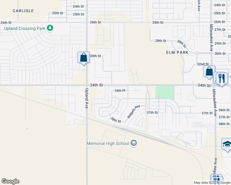 map of restaurants, bars, coffee shops, grocery stores, and more near 7023 34th Place in Lubbock