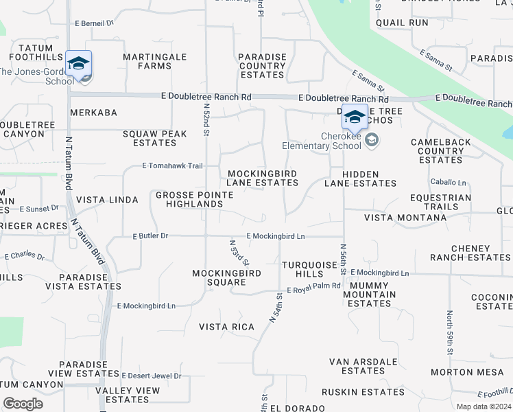 map of restaurants, bars, coffee shops, grocery stores, and more near 5350 East Orchid Lane in Paradise Valley