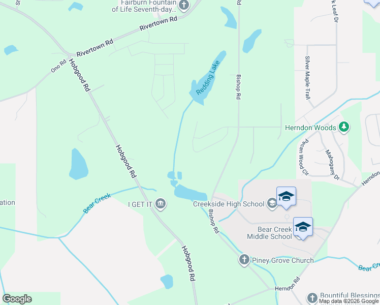 map of restaurants, bars, coffee shops, grocery stores, and more near 7185 Bishop Road in Fairburn