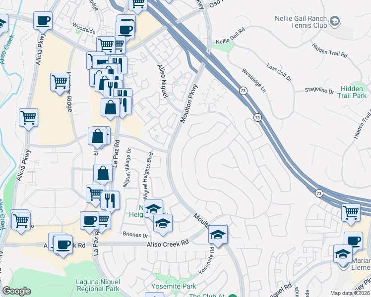 map of restaurants, bars, coffee shops, grocery stores, and more near 27556 Country Lane Road in Laguna Niguel