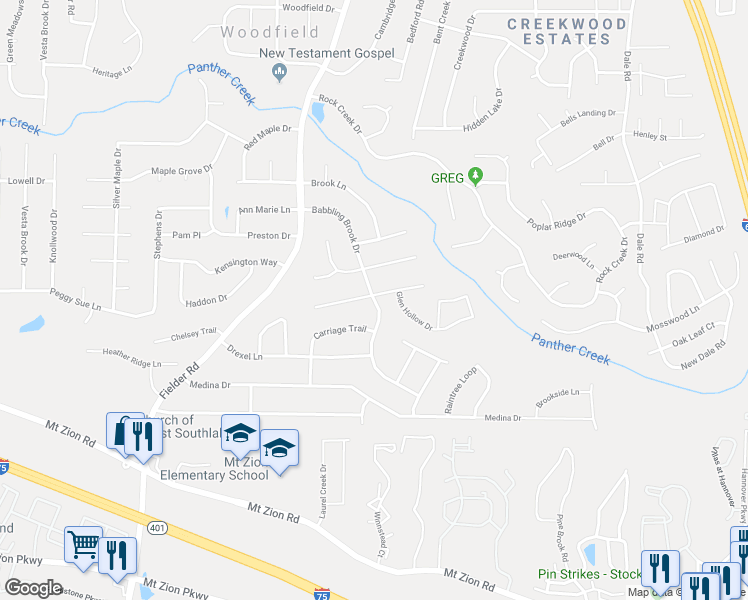 map of restaurants, bars, coffee shops, grocery stores, and more near 7041 Babbling Brook Drive in Jonesboro