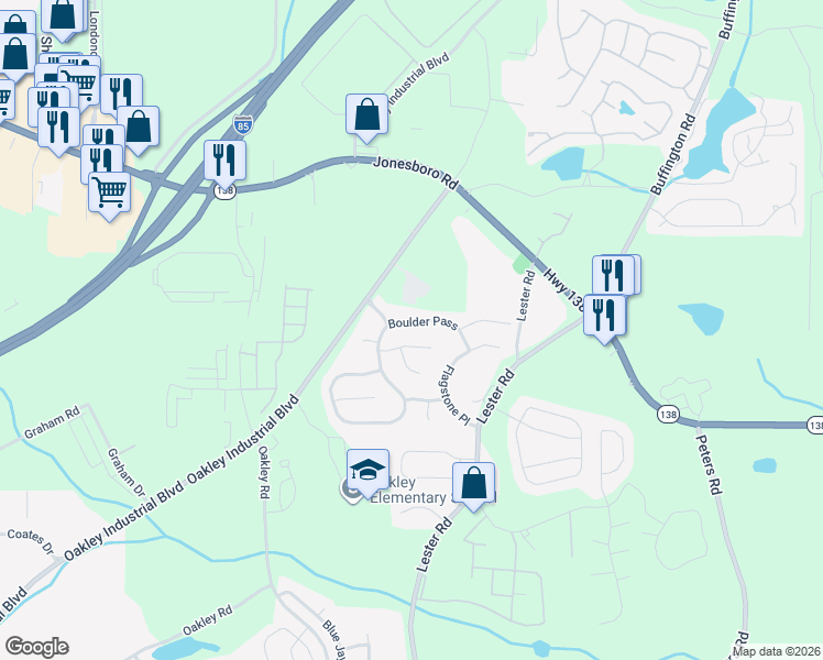 map of restaurants, bars, coffee shops, grocery stores, and more near 7125 Boulder Pass in Union City