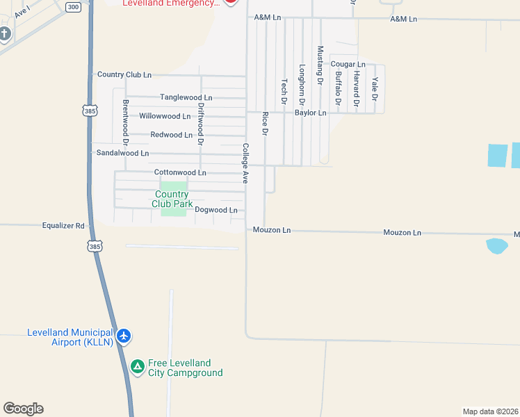 map of restaurants, bars, coffee shops, grocery stores, and more near 2219 College Avenue in Levelland