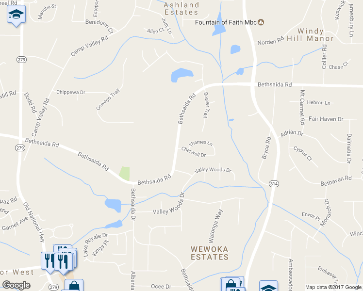 map of restaurants, bars, coffee shops, grocery stores, and more near 1964 Bethsaida Road in Riverdale