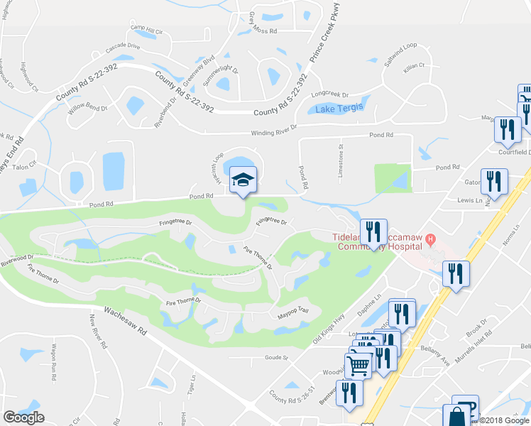 map of restaurants, bars, coffee shops, grocery stores, and more near 4472 Fringetree Drive in Murrells Inlet