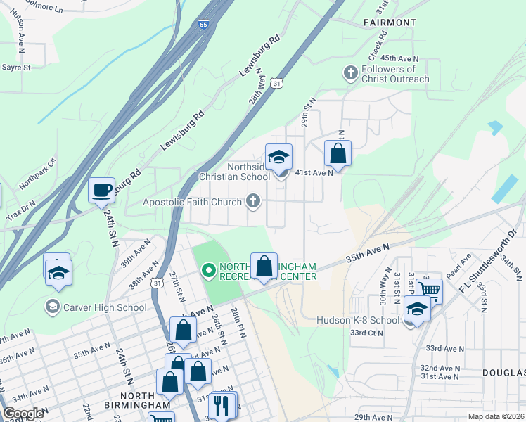 map of restaurants, bars, coffee shops, grocery stores, and more near 3924 Fairmont Place in Birmingham