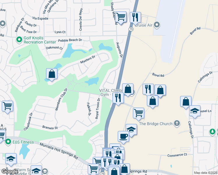 map of restaurants, bars, coffee shops, grocery stores, and more near 29880 Pinehurst Drive in Murrieta