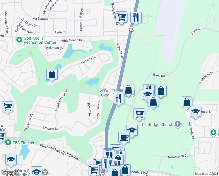 map of restaurants, bars, coffee shops, grocery stores, and more near 29880 Pinehurst Drive in Murrieta