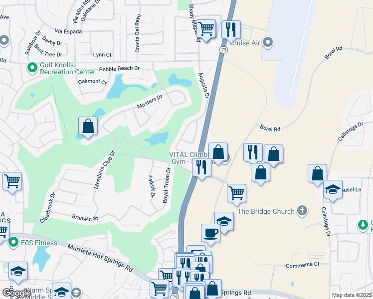 map of restaurants, bars, coffee shops, grocery stores, and more near 29880 Pinehurst Drive in Murrieta