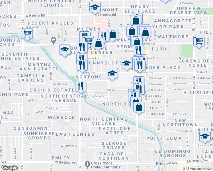 map of restaurants, bars, coffee shops, grocery stores, and more near 8602 North 3rd Street in Phoenix