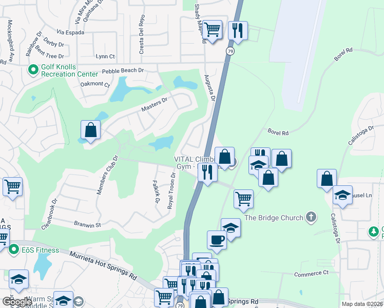 map of restaurants, bars, coffee shops, grocery stores, and more near 29880 Pinehurst Drive in Murrieta