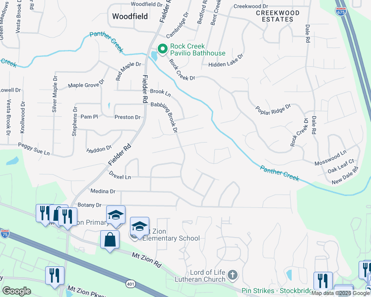map of restaurants, bars, coffee shops, grocery stores, and more near 7041 Babbling Brook Drive in Jonesboro
