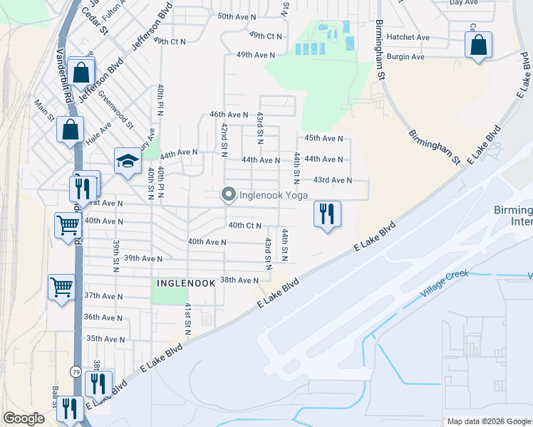 map of restaurants, bars, coffee shops, grocery stores, and more near 4309 41st Avenue North in Birmingham