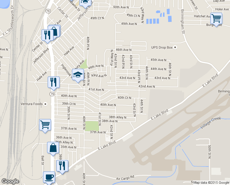 map of restaurants, bars, coffee shops, grocery stores, and more near 4141 41st Avenue North in Birmingham
