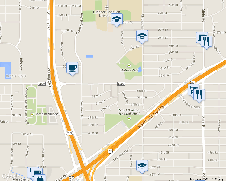 map of restaurants, bars, coffee shops, grocery stores, and more near 3407 Englewood Ave in Lubbock