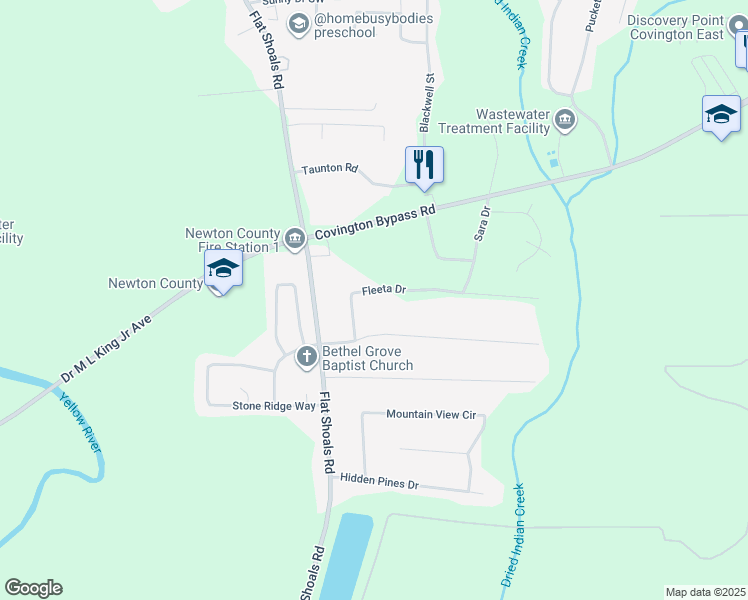 map of restaurants, bars, coffee shops, grocery stores, and more near 100 Fleeta Drive in Covington