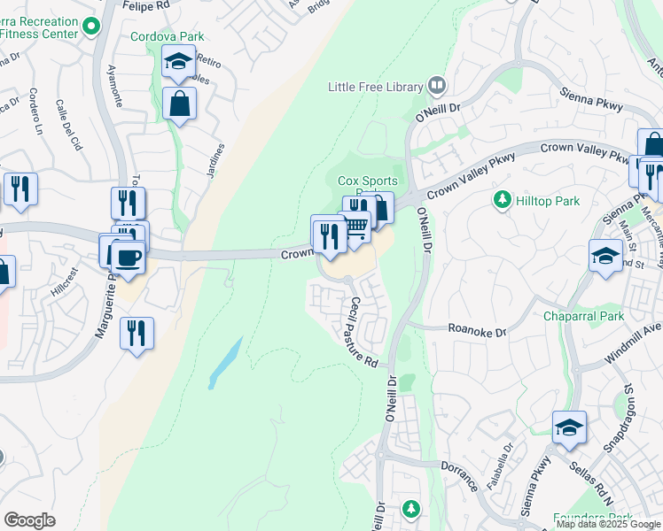 map of restaurants, bars, coffee shops, grocery stores, and more near 27702 Crown Valley Parkway in Ladera Ranch