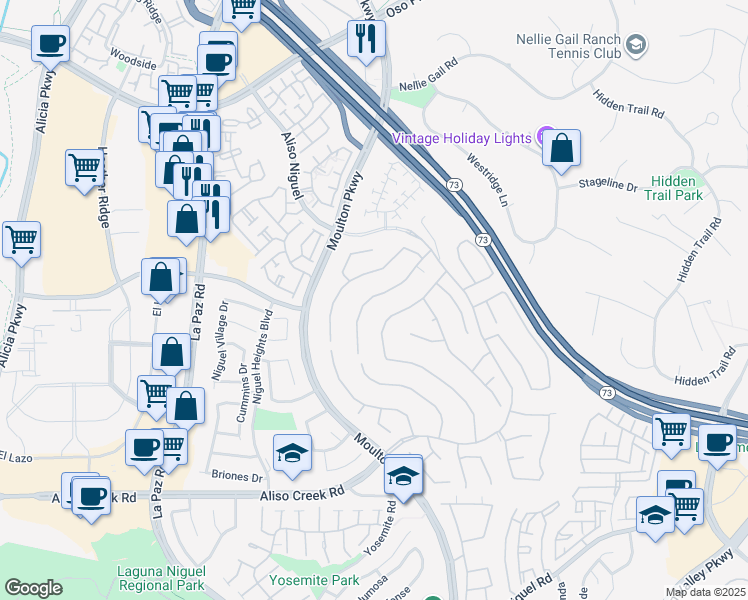 map of restaurants, bars, coffee shops, grocery stores, and more near 27552 Homestead Road in Laguna Niguel