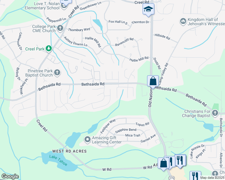 map of restaurants, bars, coffee shops, grocery stores, and more near 2525 Carolina Ridge in Riverdale