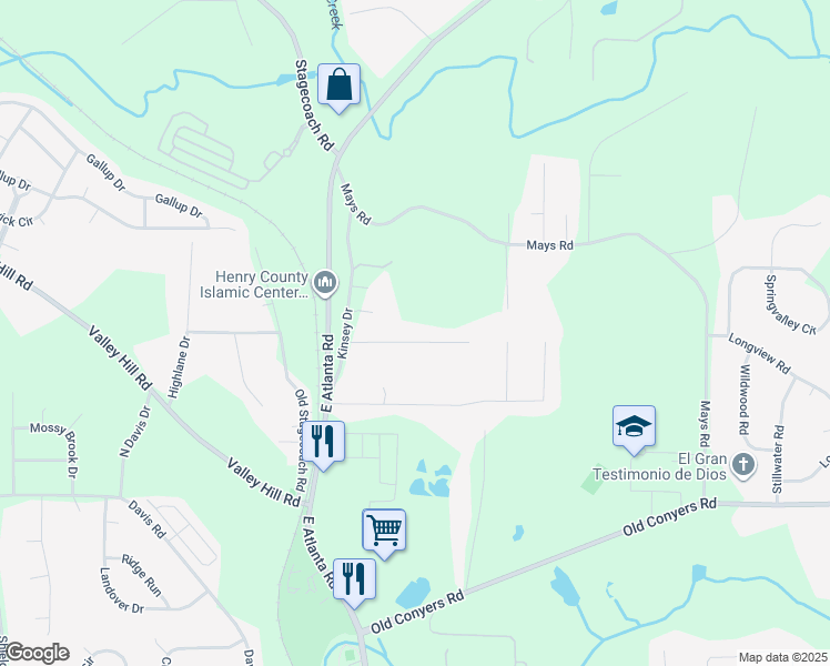 map of restaurants, bars, coffee shops, grocery stores, and more near 121 Valerie Court in Stockbridge