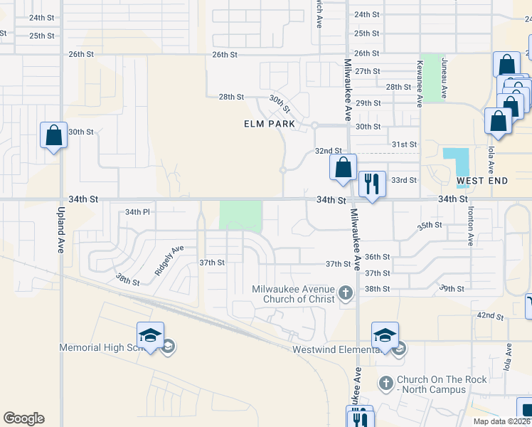 map of restaurants, bars, coffee shops, grocery stores, and more near 3407 Pontiac Avenue in Lubbock